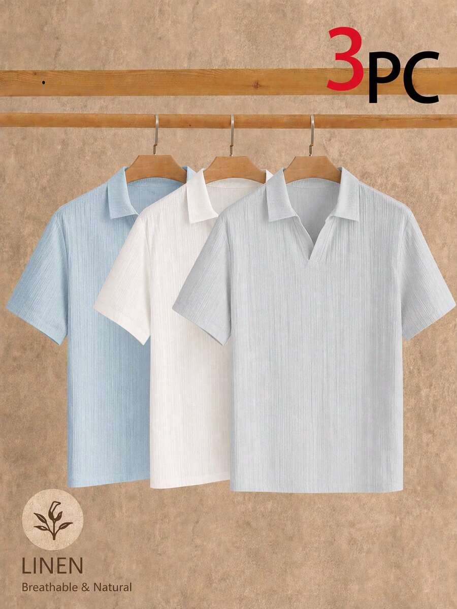 HIMLAND 3件組男士極簡冰絲觸感短袖 Polo 衫,夏季款 - 彩色 - 查看 1