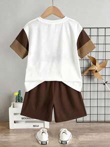 Young Boy Casual Minimalist Letter Print Short Sleeve T-Shirt Set - Multicolor - View 4
