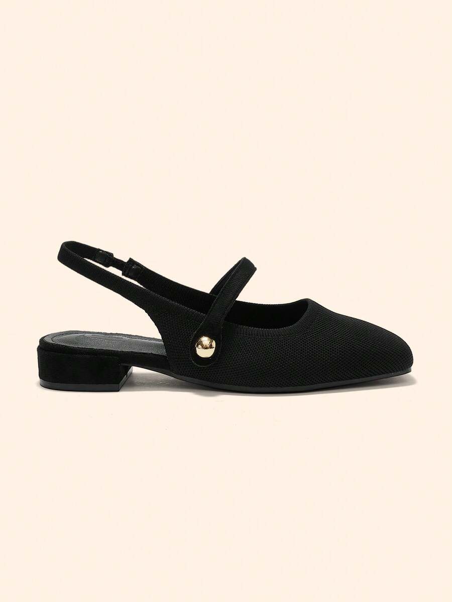CUCCOO BASICS 女款時尚平底瑪麗珍鞋 繫帶基礎簡約通勤上班鞋 露跟 Slingback - 復古黑 - 查看 1