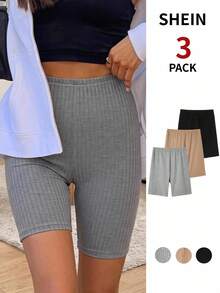 SHEIN LUNE Pantalones cortos básicos informales para mujer de unicolor para uso diario - Multicolor - Ver 2