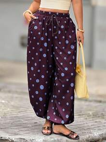 Vionelle Plus Size Women's Casual Traditional Bohemian Boho Elegant Harem Pants, Powder Blue Trousers, Daily Wear Vacation Wedding Guest Long Pockets Autumn - Multicolor - View 2