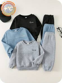 SHEIN 6件組嬰兒男孩女孩可愛秋冬休閒百搭純色字母圖案長袖運動衫運動褲套裝基礎款多件組 - 彩色 - 查看 8