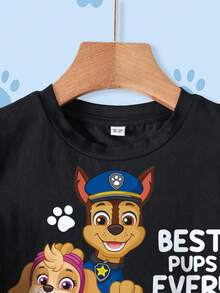 SHEIN | PAW Patrol 小男孩字母与卡通图案圆领短袖T恤 - 白色 - 查看 4