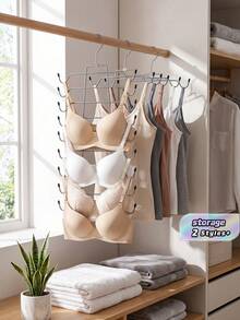 1PC 4/8-Layer Multi-Layer Folding Lingerie Hanger - Space-Saving Camisole Storage Rack, Can Store Clothes, Ties, Etc. For Spa Guest Clothing Storage System, Spa Storage System, Salon Spa Shop. - Silver - View 2