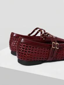 MOTF WOMEN BRAID ROUND TOE FLATS SPRING SHOES FALL SHOES - Burgundy - View 7