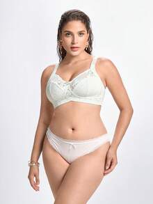 Slumbrini Plus Size Women Non-Wired Bra With Floral Print, Breathable Non-Slip Lace Patchwork, Supportive Lift, Adjustable Straps, Seamless For Daily Wear - Mint Green - View 5