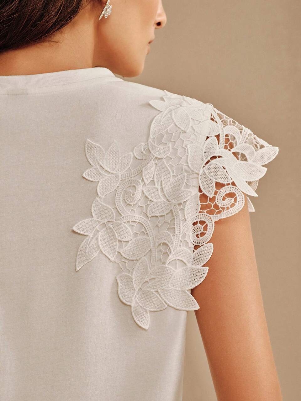Anewsta New Women's Round Neck Asymmetric Short Sleeve Top With Asymmetrical Hollow Lace Patchwork