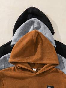 SHEIN 男童秋冬抓絨連帽衛衣三件套，拼色組合 - 彩色 - 查看 3