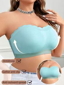 SHEIN Áo ngực hai dây cài nút bên hông cỡ lớn không dây - Màu xanh lam - Xem 3