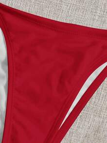 SHEIN Swim 女款夏季海灘純色側綁帶比基尼泳褲 - 紅色 - 查看 4