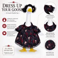 Halloween Gothic White Goose Figure With Skull & Rose Dress Lace Hat - Spooky Outdoor Garden Decoration - A - View 4