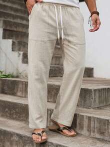 VENTUSAIL Men's Casual Versatile Drawstring Waist Long Pants With Pockets For Daily Wear - Apricot - View 3