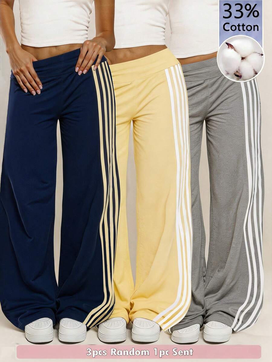 SHEIN 1件 少女款高級紋理布料深皇家藍百搭休閒舒適長褲 夏季新品