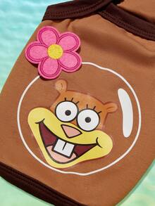 SpongeBob SquarePants | PETSIN 1pc Cute Three-Dimensional Flower Vest With Printed Cartoon Pattern Camisole For Cats And Dogs, Spring/Summer Thin Breathable, Great For Indoor Relaxation Or Sunny Outdoor Strolls - Brown - View 2