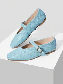 MOTF PU LEATHER MARY JANE FLAT SHOES FOR CHRISTMAS SPRING SHOES - Light blue - View 9