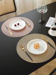 Hotel/Restaurant Round Placemats, PVC Non-Slip Waterproof Table Mats, Gold/Silver Heat Insulation Coasters, Washable, Protect Surface, Suitable For Wedding, Christmas, Party, Home Kitchen Dining Decor - Multicolor - View 6