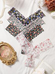 SHEIN 4件組女性性感深V領蕾絲丁字褲內褲 - 彩色 - 查看 2