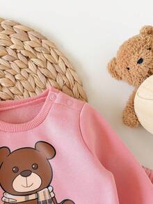 Newborn Baby Autumn/Winter Cute Camel Color Cartoon Pattern Long Sleeve Sweatshirt & Pants Set - Baby Pink - View 7