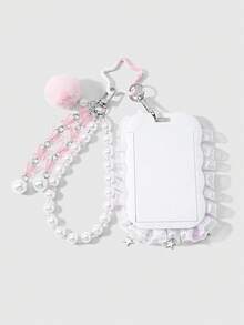 ROMWE Anime 1 Korean Temperament Sweet Pink And White Acrylic Butterfly Faux Pearl Lace Bow Rhinestone Gradient Star DIY Keychain Bag Pendant, Holiday Gift - Pink-21 - View 4