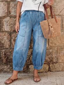 EMERY ROSE Jeans holgados y acampanados con bolsillos, versátiles y casuales para mujer - Lavado ligero - Ver 3