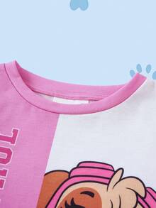 SHEIN | PAW Patrol Young Girls Colorblock Round Neck Short Sleeve Cute Print Casual Summer T-Shirt Set - Pink - View 7