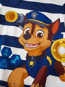 SHEIN | PAW Patrol 2pcs/Set Young Boys Striped Contrast Color Round Neck Short Sleeve Top And Casual Shorts Pajama Set - Blue - View 4
