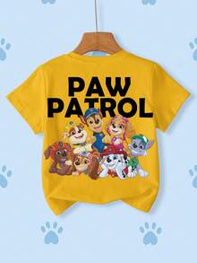 SHEIN | PAW Patrol 男童休闲时尚街头日常通勤趣味卡通字母印花短袖T恤，夏季 - 白色 - 查看 1