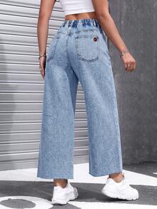 Jeanoix Women's Plus Size Casual Wide Leg Loose Fit Jeans Pocket Embroidery - Medium Wash - View 1