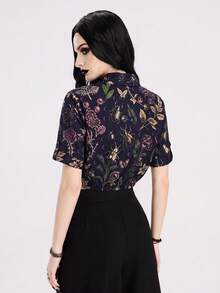 Breakform Gothic Goth Halloween Black Retro Print Blouse Snake Pattern Floral Flower Cool Girl Women's Romantic Nightout Summer - Multicolor - View 2