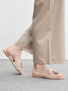 CUCCOO BIZCHIC 女款杏色麂皮紋理經典平底拖鞋，舒適百搭，適合夏季通勤辦公穿著 - 杏色2 - 查看 3