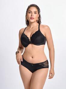 Slumbrini MELENECA Women's Racerback Front Closure Full Coverage Unpadded Underwire Bra Plus Size - Black - View 6