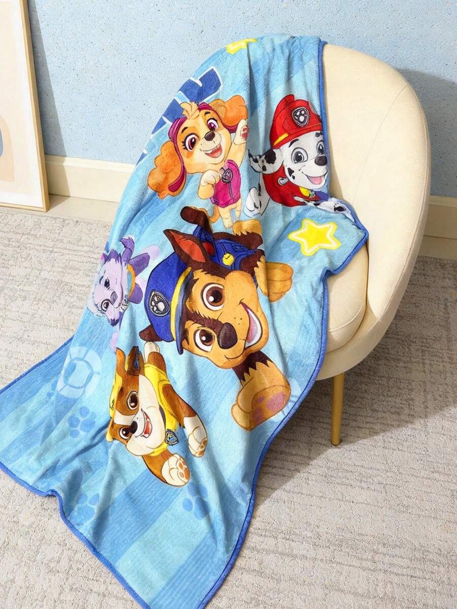 SHEIN | PAW Patrol 1件裝可愛印花加厚毯,柔軟保暖,不易掉毛,多種尺寸,適用於沙發、床鋪、午休使用 - 條紋藍 - 查看 1
