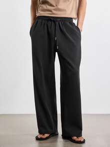 Merionis Men's Solid Color Drawstring Waist Straight Leg Loose Casual Sweatpants - Black - View 10