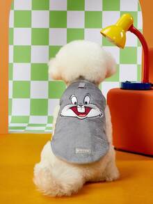 LOONEY TUNES X PETSIN 1 buah Jaket Tanpa Lengan Hangat Anti Selip Berbahan Plush Kelinci Abu-abu Bordir untuk Kucing dan Anjing, Cocok untuk Kehangatan di Dalam Ruangan atau Jalan-jalan Musim Dingin di Luar Ruangan yang Aman - Grey - View 8