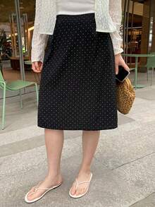 Dazy Plus All-Over Polka Dot Cute Girl Casual Korean Style Spring Summer Versatile A-Line Black Long Plus Size Women's Skirt - Black - View 3