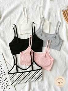 SHEIN 青少年女孩針織純色波點細肩帶內衣3件組 - 彩色 - 查看 2