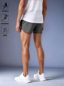 Acti Log Men's Solid Color Zipper Design Casual Fitness Sports Shorts - Dark Grey - View 2