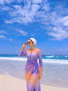 Swim Shayni 漸層色保守風女款優雅度假泳衣套裝 - 彩色 - 查看 7