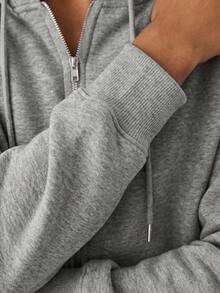 YARNWELL Sweatshirt Wanita Model Baru Musim Gugur/Dingin, Serbaguna, Longgar, Model Lengan Panjang dengan Tali Serut dan Tudung. - Grey - View 8