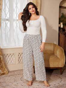 PalaceNights Court Style Ditsy Floral Loose Straight Leg Plus Size Pajama Bottoms - Multicolor - View 7