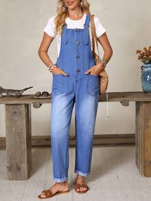 Balvessa Women's Fashion Versatile Button Pocket Denim Overalls - Blue - View 10