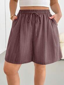 Shapeblank Plus Size Summer Casual Solid Color Shorts - Brown - View 4