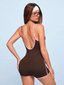 SHEIN Sovereign Charm 女款拼色休閒日常穿著細肩帶運動連身褲 - 彩色 - 查看 10