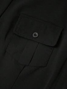 Attitoon Women Spring Fall Slim Button Down Work Shirt Versatile Short Sleeve Utility Flap Pocket Top - Black - View 7