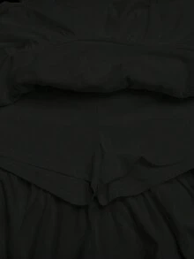 SHEIN Girlism 青少年女孩新款黑色純色休閒極簡學院風多層荷葉邊摺腰短裙 - 黑色 - 查看 5