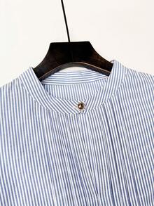SHEIN Franclia Women's Round Neck Pleated Button-Up Bow Leopard Print Blouse - Blue - View 6