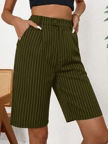 Aveloria Modichic Striped Slant Pocket Bermuda Suit Shorts  - Green - View 4
