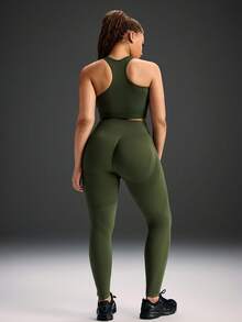 Powerista Women's Plus Size Solid Color Tank Top And Leggings Sports Set - Army Green - View 2