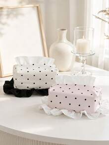 Joivida 1 Polka Dot Ruffle Satin Tissue Cover Rectangular Tissue Box Sleeve Tabletop Decor Modern Aesthetic Minimalist Bedroom Shelf Decor Entryway Mantel Decor For Apartment Vanity Artistic Home Accent - default - View 7
