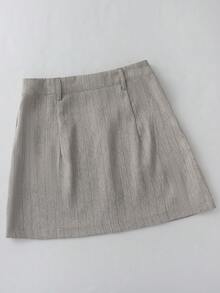 SHEIN Franclia 女款灰色條紋迷你裙，秋季優雅通勤款，適合開學季、休閒日常、派對、度假、春夏季上班穿搭裙 - 彩色 - 查看 2
